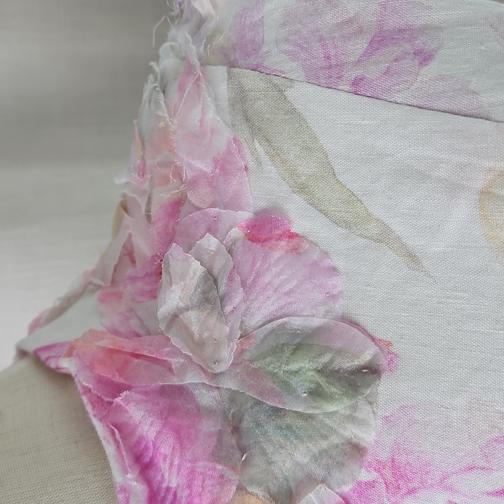 ANTONIO MELANI Iris Linen Floral Short Sleeve Mockneck Mini Dress: Ivory/Floral - Picture 4 of 15